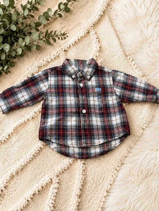 The Children's Place Other - Baby Boy Plaid Button-Down Shirt | 0–3 Months | Red, Blue, White & Black